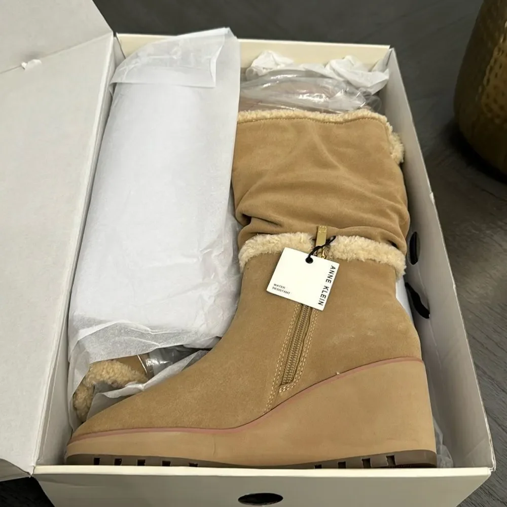 Anne Klein Womens Preslie Water Resistant Slouchy Wedge Boots Shoes
